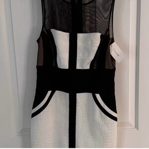 Cache Black and White Textured Dress